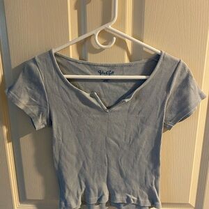 Baby Blue Ribbed V-Notch Crop Top